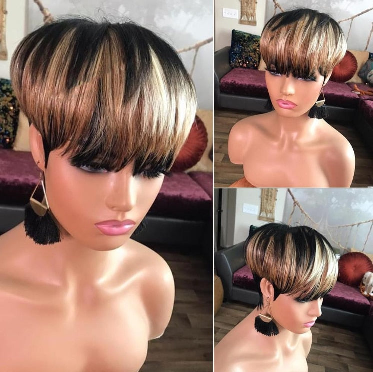 Highlight Wigs Short Straight Pixie Cut
