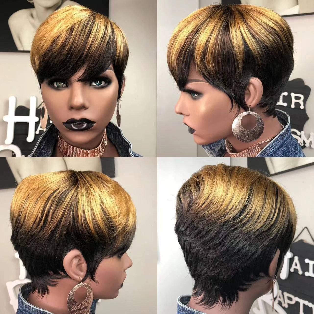 Highlight Wigs Short Straight Pixie Cut