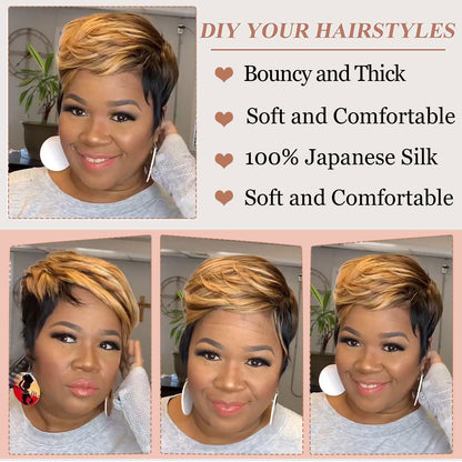 Highlight Wigs Short Straight Pixie Cut