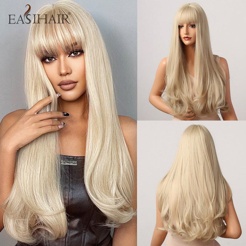 Brown Mixed Blonde Wigs & Bang