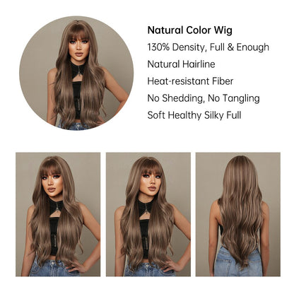 Brown Mixed Blonde Wigs & Bang