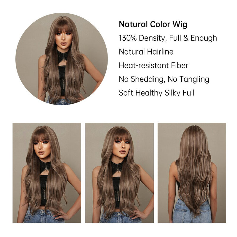 Brown Mixed Blonde Wigs & Bang